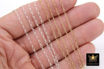 14 K Gold Filled Figaro 1/1 Chains, 925 Sterling Silver Figaro Paperclip Chain